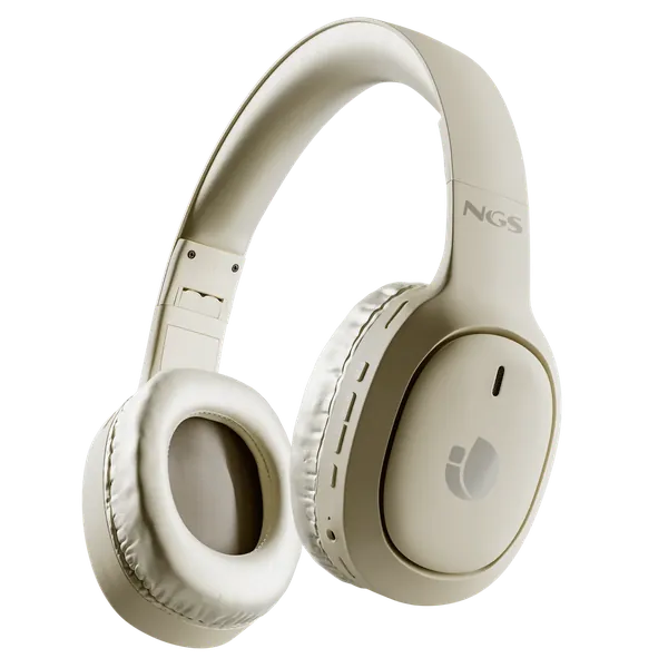 Auriculares NGS Artica Tempest en beige, vista de tres cuartos