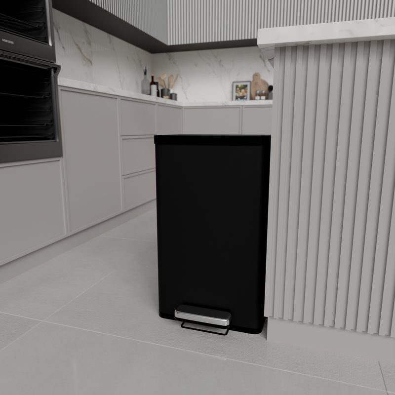 3D pedal bin, black finish, in the kitchen