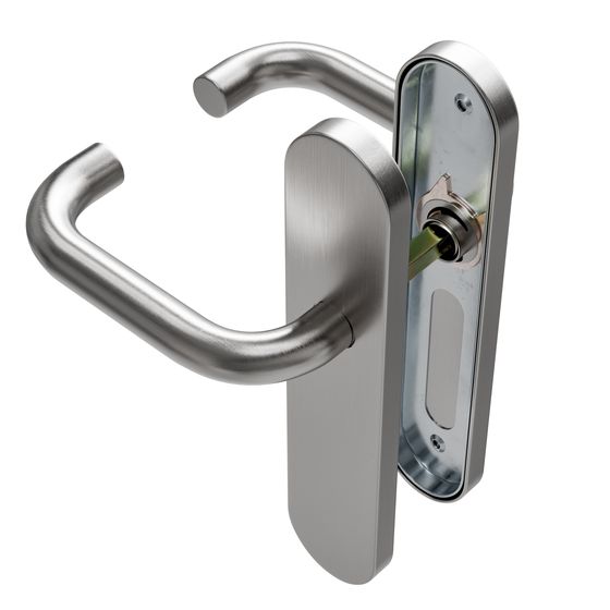 Manilla, placa ovalada larga en inox cepillado, vista elevada