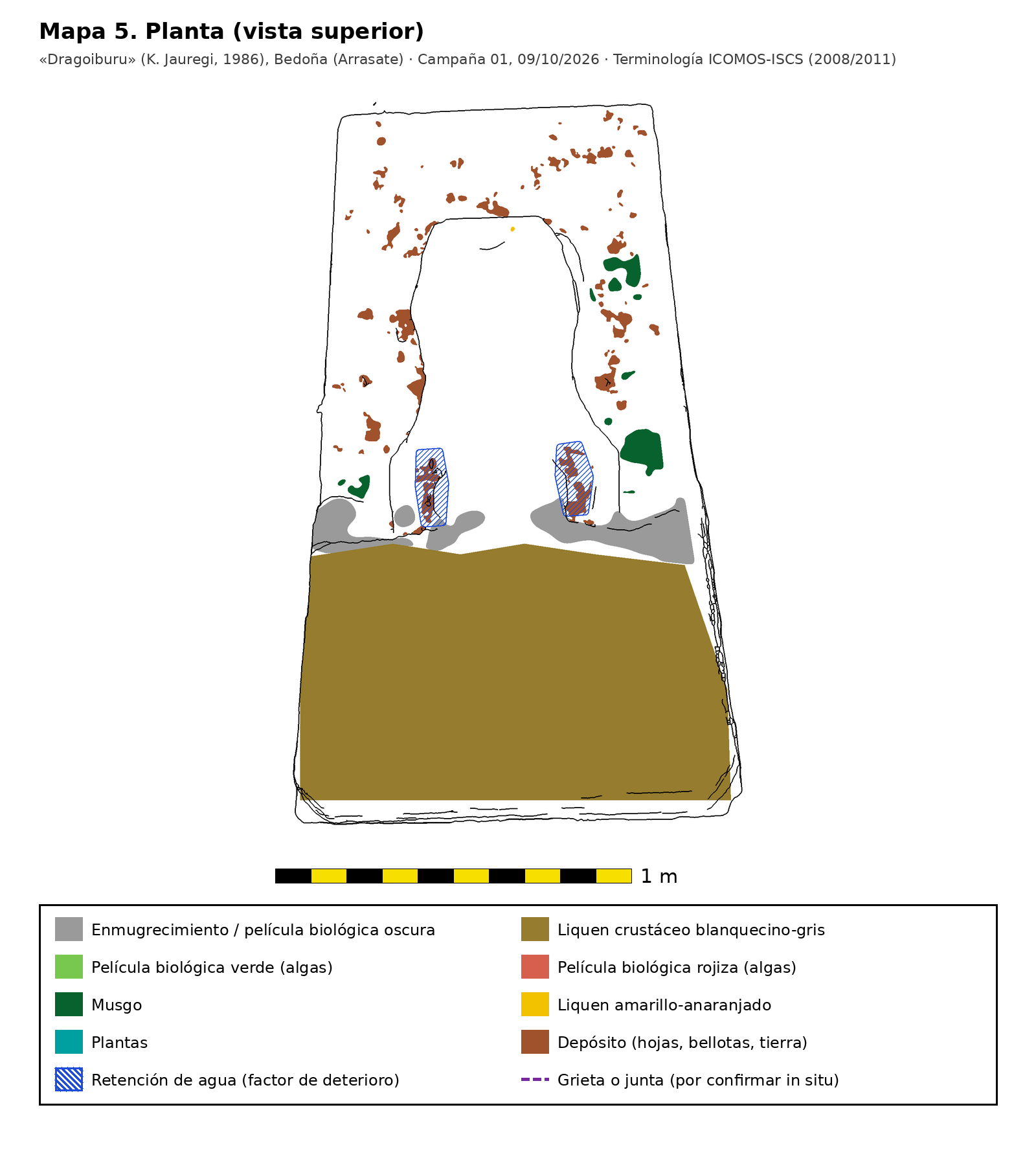 Mapa de deterioros · Planta (vista superior)