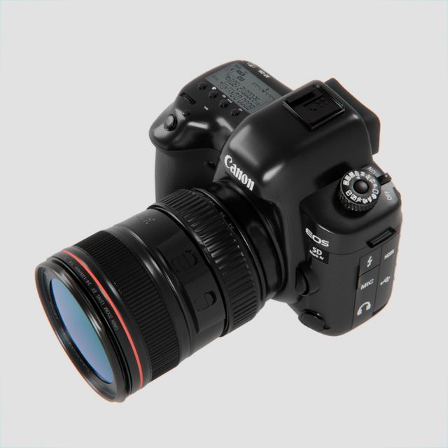 DSLR camera · three-quarter