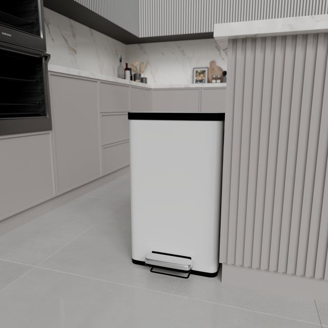 Pedal bin · white in a kitchen