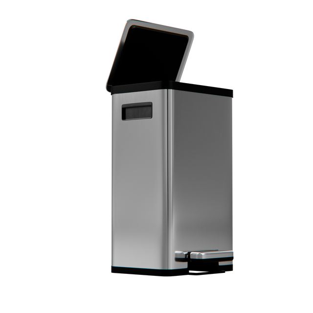 Pedal bin · stainless, lid open